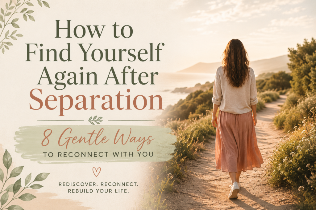 Woman walking along a peaceful coastal path representing finding yourself again after separation